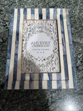 Shiraleah Blue and White Striped Mosaic Picture Frame